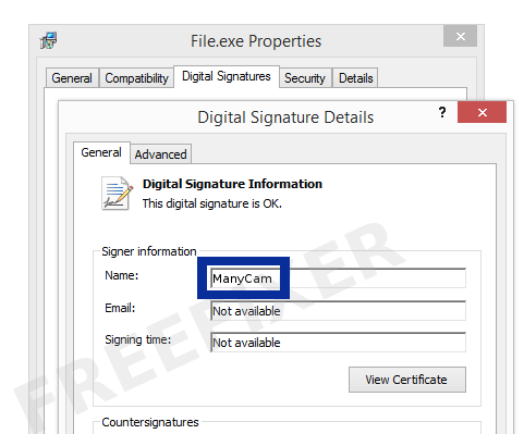 Screenshot of the ManyCam certificate