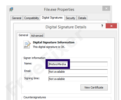 Screenshot of the MeteoMedia certificate