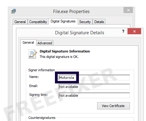 Screenshot of the Motorola certificate