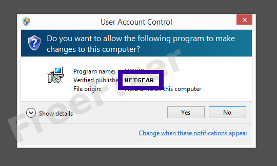 Screenshot where NETGEAR appears as the verified publisher in the UAC dialog