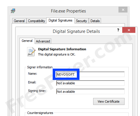 Screenshot of the NEVOSOFT certificate