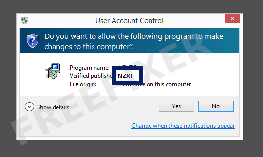 Screenshot where NZXT appears as the verified publisher in the UAC dialog