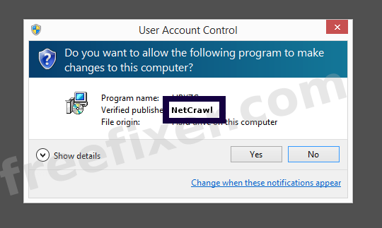 Screenshot where NetCrawl appears as the verified publisher in the UAC dialog