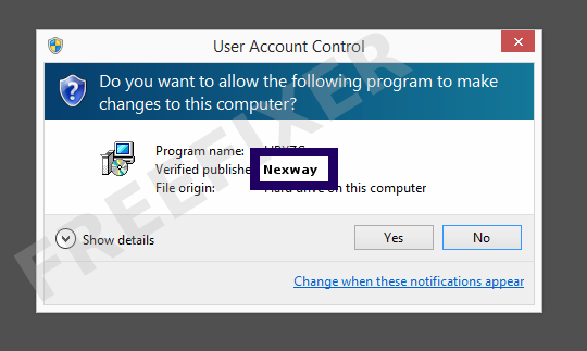 Screenshot where Nexway appears as the verified publisher in the UAC dialog