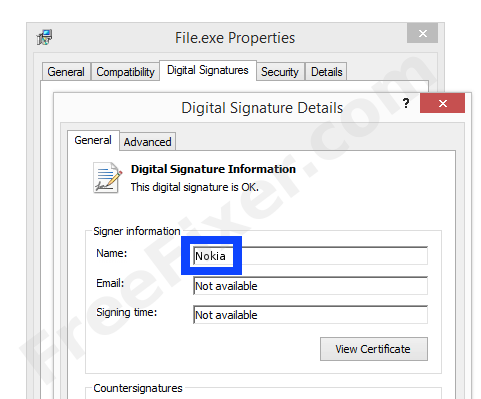 Screenshot of the Nokia certificate