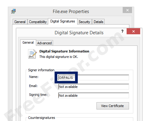 Screenshot of the ORPALIS certificate