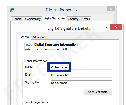 Screenshot of the Octoshape certificate