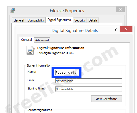 Screenshot of the Podatnik.info certificate