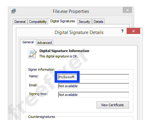 Screenshot of the Poikosoft certificate
