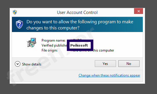 Screenshot where Poikosoft appears as the verified publisher in the UAC dialog