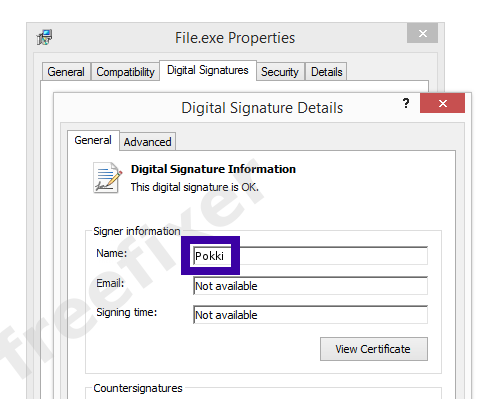 Screenshot of the Pokki certificate