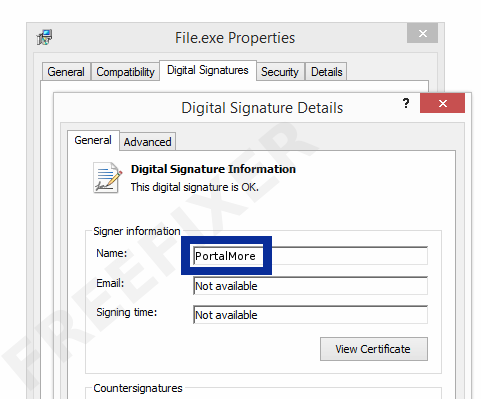 Screenshot of the PortalMore certificate
