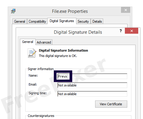 Screenshot of the Prevx certificate