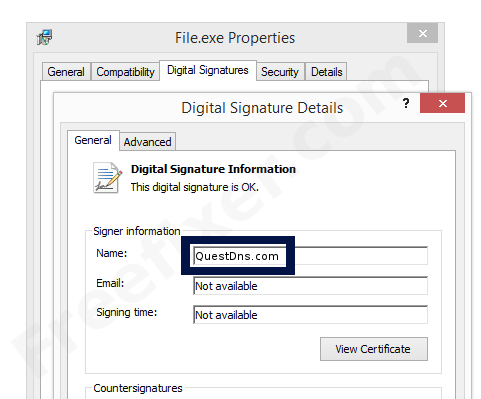 Screenshot of the QuestDns.com certificate