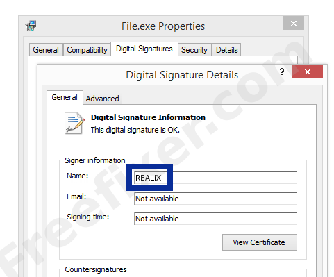 Screenshot of the REALiX certificate