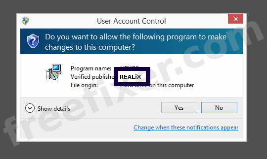 Screenshot where REALiX appears as the verified publisher in the UAC dialog