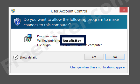 Screenshot where ResultsBay appears as the verified publisher in the UAC dialog