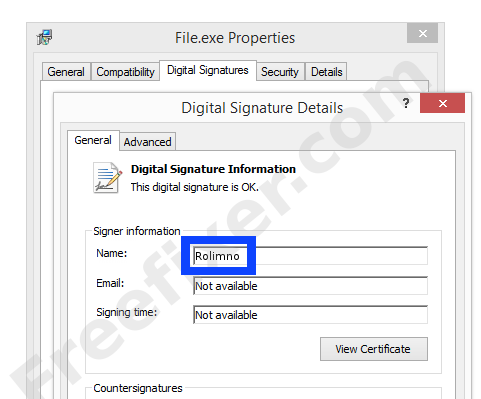 Screenshot of the Rolimno certificate