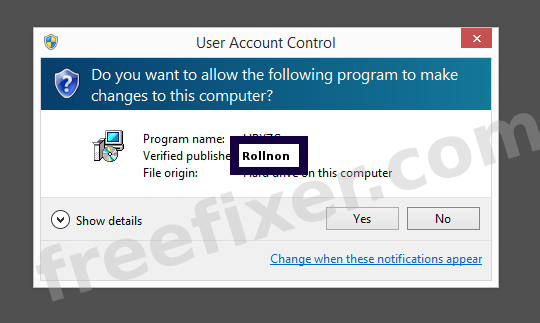 Screenshot where Rollnon appears as the verified publisher in the UAC dialog
