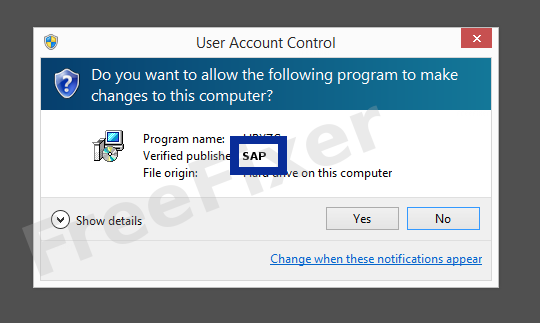 Screenshot where SAP appears as the verified publisher in the UAC dialog