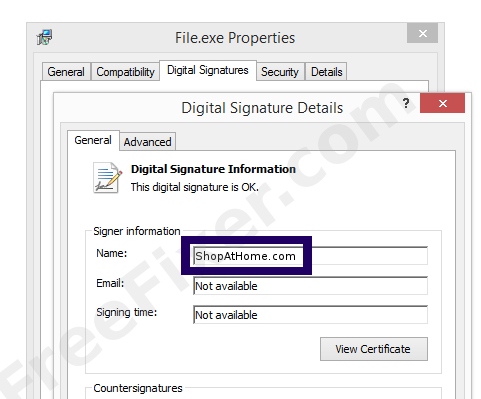 Screenshot of the ShopAtHome.com certificate