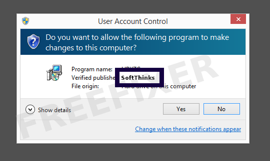 Screenshot where SoftThinks appears as the verified publisher in the UAC dialog