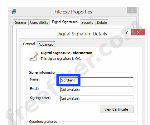 Screenshot of the Softland certificate