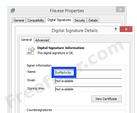 Screenshot of the Softplicity certificate