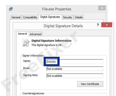 Screenshot of the Soluto certificate