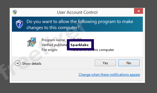 Screenshot where Sparklabs appears as the verified publisher in the UAC dialog