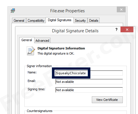 Screenshot of the SqueakyChocolate certificate