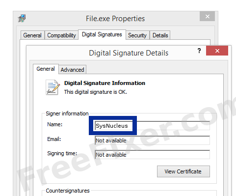Screenshot of the SysNucleus certificate