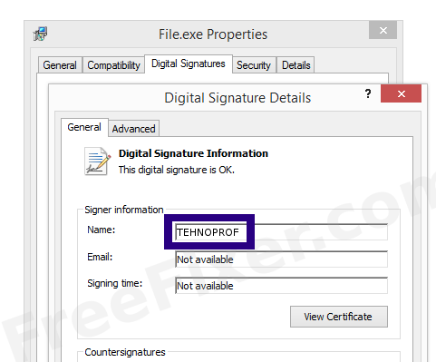 Screenshot of the TEHNOPROF certificate