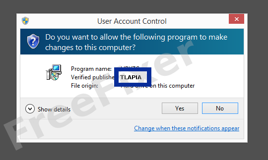 Screenshot where TLAPIA appears as the verified publisher in the UAC dialog
