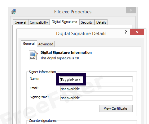 Screenshot of the ToggleMark certificate