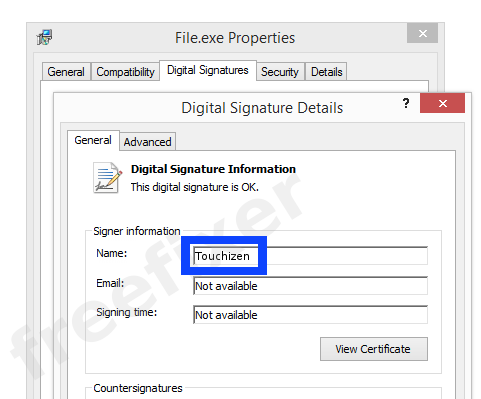 Screenshot of the Touchizen certificate