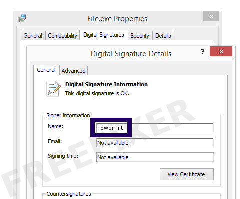 Screenshot of the TowerTilt certificate