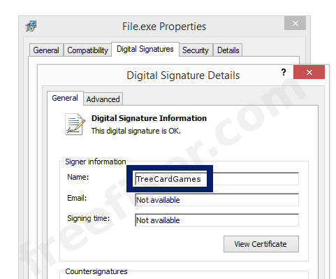Screenshot of the TreeCardGames certificate