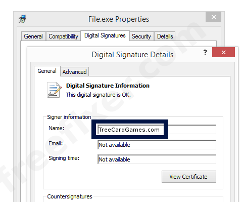 Screenshot of the TreeCardGames.com certificate