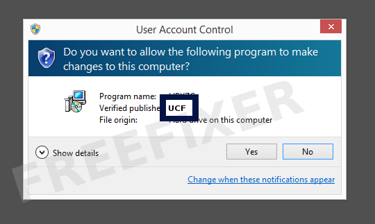 Screenshot where UCF appears as the verified publisher in the UAC dialog