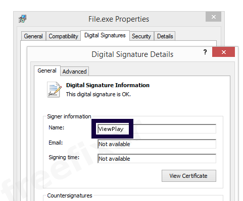 Screenshot of the ViewPlay certificate