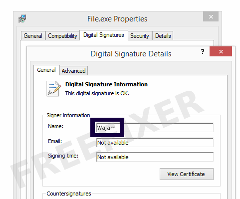 Screenshot of the Wajam certificate