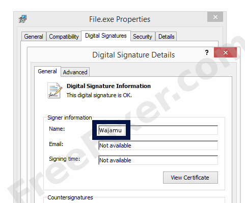 Screenshot of the Wajamu certificate