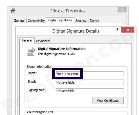 Screenshot of the We-Care.com certificate