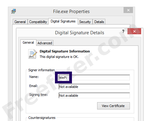Screenshot of the WeFi certificate