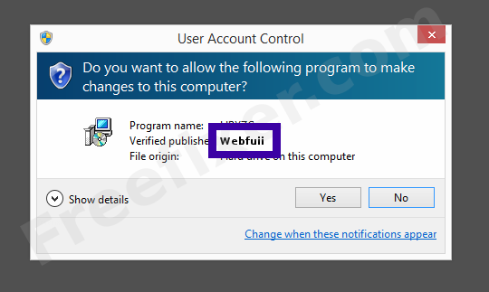 Screenshot where Webfuii appears as the verified publisher in the UAC dialog
