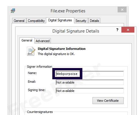Screenshot of the Webporpoise certificate