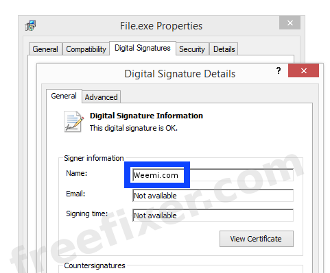 Screenshot of the Weemi.com certificate