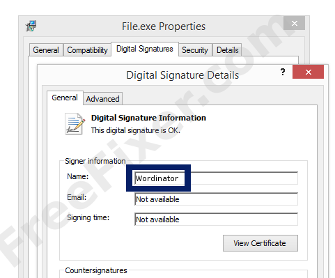 Screenshot of the Wordinator certificate