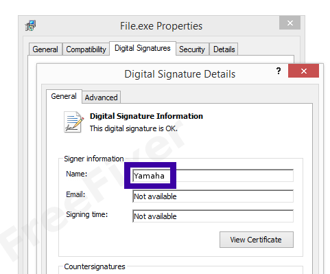 Screenshot of the Yamaha certificate